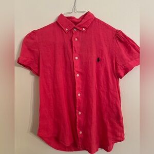 NWT Sz L Ralph Lauren Coral Pink short sleeve 100%  linen shirt